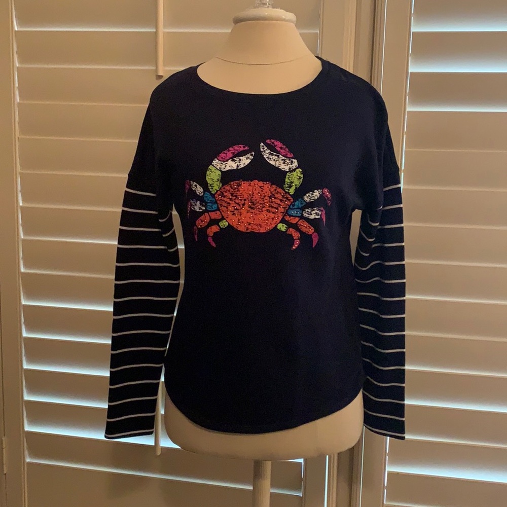 Crab studded navy knit shirt, XS